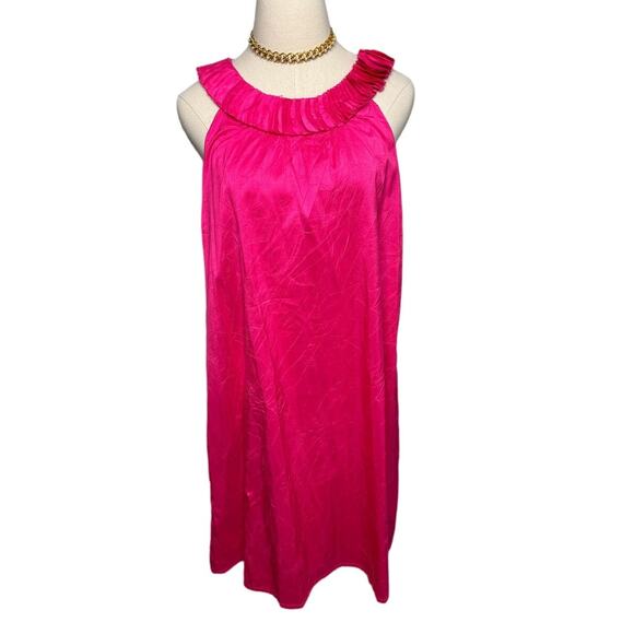 Calypso St. Barth 100% silk ruffle collar hot pink slip mini dress size large L - Picture 1 of 5